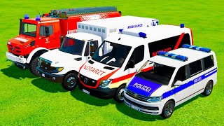 TRANSPORTING EMERGENCY CARS FIRE DEPARTMENT CARS POLICE CARS WITH MAN TRUCKS  FS 22 [upl. by Atteyram]