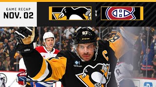 GAME RECAP Penguins vs Canadiens 110224  Crosby’s GoalScoring Stays Hot [upl. by Eelnayr]