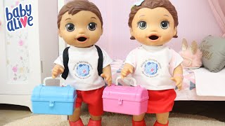 BABY ALIVE GÊMEOS LAURINHA E FELIPINHO VÃO PRA ESCOLA DE UNIFORME NOVO [upl. by Loyce]