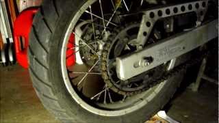 Cleaning motorcycle chain with brake cleaner and lubing with Dupont Teflon Multiuse Dry Lubricant [upl. by Mcgruter]