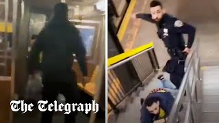 Terrified New York City commuters trapped with live shooter as fight gets out of control [upl. by Silrak145]