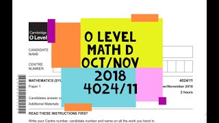 O Level Math D Paper 1 402411 OctNov 2018 [upl. by Nodnrb]