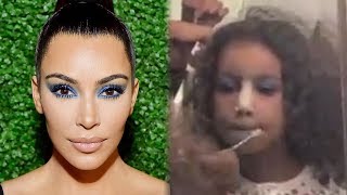 North West Hilariously Recreates Kim Kardashians Contour Tutorial [upl. by Rondi]