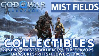 God of War Ragnarok  Mist Fields All Collectible Locations Chests Artifacts Ravens  100 [upl. by Giliana]