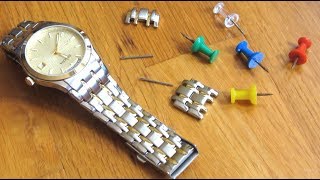 Remove Watch Links with Thumb Tacks  Adjust Resize Shorten Watch Band  How To No Tools [upl. by Roselani]