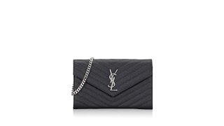 Saint Laurent Grain De Poudre Matelasse Monogram Chain Wallet Black [upl. by Ingaborg]