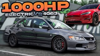 Evo IX PUNISHES Tesla Plaid 1000HP BATTLE  4G63 vs Electric [upl. by Leahcimauhsoj329]