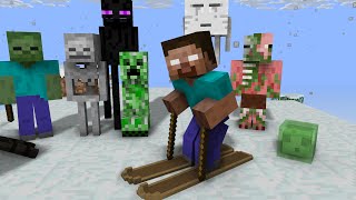 Monster School Skiing  Minecraft Animation [upl. by Aruasi187]