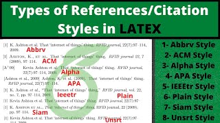 Types of ReferencesBibliography in Latex  Overleaf  Citation [upl. by Llerrehs]