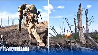 Ukraines International Legion storm Russian trench with heavy gunfire forcing enemy troops to flee [upl. by Nnagem79]