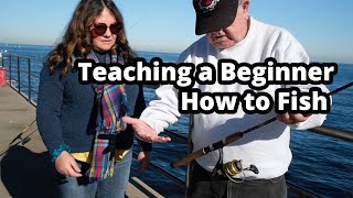 Teaching a Beginner How to Fish  Pier Fishing in California [upl. by Mundford975]