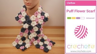 Learn how to Crochet Puff Flower Scarf [upl. by Dicky]