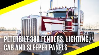 Custom Peterbilt 389 Fenders Grille Bar Lighting Cab and Sleeper Install at Big Rig Custom Garage [upl. by Ecienaj186]