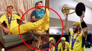 Mitchell Marsh Did This Misbehaving Gesture with World Cup trophy in Dressing Room zampa Maxwell [upl. by Concha]