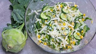 Leckerer Salat in 3 Min Ich werde nie müde den Salat zu essen Kohlrabi Gurken Salat mit Joghurt [upl. by Annahsohs267]