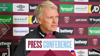 European Win Injury Updates amp Squad Rotation  David Moyes Press Conference  West Ham v Wolves [upl. by Adalai]