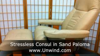 Stressless Consul Recliner by Ekornes Sand Paloma Leather Cherry Stained [upl. by Annahs]