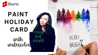 Watercolor Holiday Card Merry And Bright  Easy Step By Step Tutorial Shorts [upl. by Hurff684]