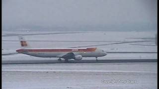 Takeoff Airbus A321 Iberia Airlines Brussels Airport at snow [upl. by Tressa]