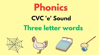 Short e sound Phonics CVC words Vowel  Phonics Three letter words Two letter words [upl. by Adnilreb923]