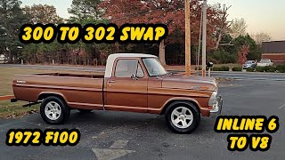 1972 Ford F100 Inline 6 to V8 swap 300 to 302 swap [upl. by Shultz20]