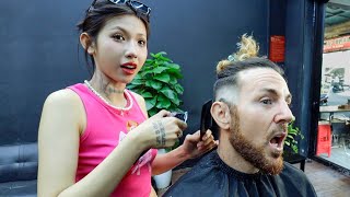 Vietnam Barber Princess Takes It ALL OFF Hair Makeover [upl. by Khalin816]