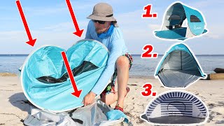 How To Fold A PopUp Beach Tent 3 Different Sun Shelter Designs [upl. by Zaremski]