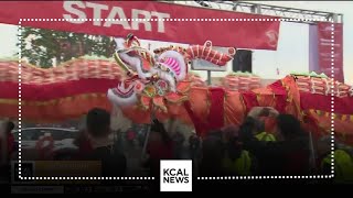 Firecracker lighting kicks off Saturdays LA Chinatown Firecracker 5K RunWalk [upl. by Grant]