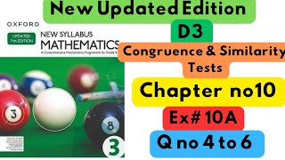 D3 Updated New Edition Chapter no 10 Congruence amp Similarity Tests Exercise  10A Q no 4 to 6 [upl. by O'Malley]