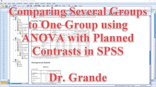 Comparing Several Groups to One Group using ANOVA with Planned Contrasts in SPSS [upl. by Loresz]