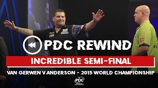 BRILLIANT SEMIFINAL Anderson v Van Gerwen  2015 World Championship Semi Final [upl. by Ylas703]