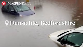 Cars and vans fully submerged in flood water as torrential rain hits Dunstable [upl. by Iru]