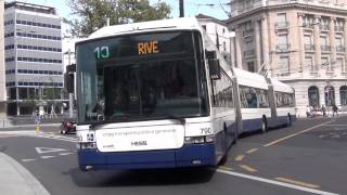 DOUBLE ARTICULATED TROLLEYBUSES IN GENEVA SEPTEMBER 2013  TROLLEYBUS TPG LIGHT TRAMS LIGNE 10 [upl. by Neelyt]