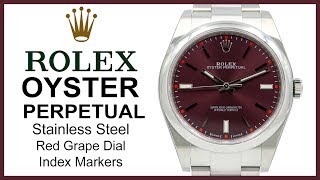 ▶ Rolex Oyster Perpetual red grape steel index 39mm REVIEW 114300RDGSO [upl. by Ettennaej]