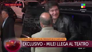 🥳 La llegada de Milei al teatro fue a Mar del Plata a visitar a Fátima Flórez por su cumpleaños [upl. by Normi19]