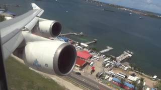 KLM Boeing 747400 quotRocketquot Takeoff St Maarten Princess Juliana Airport [upl. by Esikram181]