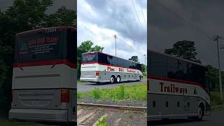 Pine Hill Trailways Coach 72094 Crossing The Old UampDRR CMRR And OampW Rail Trail Kingston NY [upl. by Amyas]