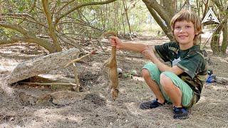 Invasive Mongoose Catch and Cook Using Primitive Deadfall Method [upl. by Grata]