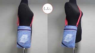 How to Sew Denim Crossbody Bag I Easy Denim Shoulder Bag howtosew howtosewbag denimcrossbodybag [upl. by Assilen]