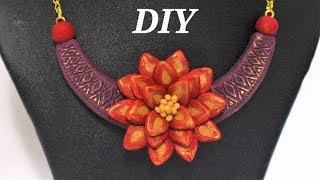 DIY Polymer Clay Big Flower Pendant Necklace  Jewellery Making Tutorial [upl. by Thorlie453]