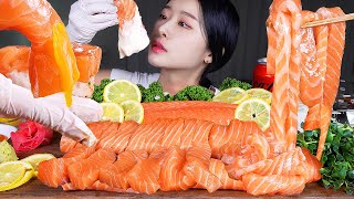 ASMR MUKBANG  통연어 내맘대로 썰어먹기 ★ 연어국수 연어초밥 연어회 먹방 WHOLE RAW SALMON 🐟 SALMON NOODLES SUSHI SASHIMI [upl. by Stanfield]