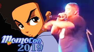 Asheru performs quotThe Boondocksquot theme song at Momocon2019 as Foxarocious screams along [upl. by Hamfurd]