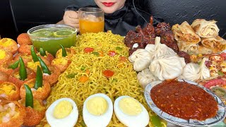 SPICY PANIPURIMAGGI NOODLESMOMOEGG ROLLSCHICKEN LOLLIPOPVEG PIZZAEGGS ASMR EATING [upl. by Ettesel]