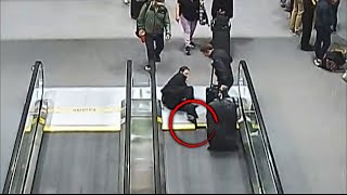 Pilots Foot Gets Stuck in Moving Walkway at Airport [upl. by Mikes]