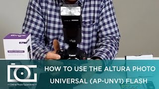 Universal Camera Flash for DSLR Cameras w Standard Hot Shoe Mount  By Altura Photo® APUNV1 [upl. by Oberstone537]