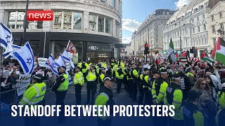 IsraelHamas war Rival Gaza protesters standoff during London march [upl. by Asiled]