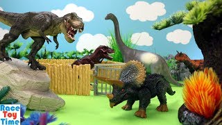 Dinosaurs Escape Tyrannosaurus Carnotaurus Jurassic World  Fun Dino Toys For Kids [upl. by Duff]