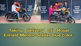 Taking delivery of Royal Enfield Meteor 350 Stellar blue Model 2024 royalenfield [upl. by Prisca]