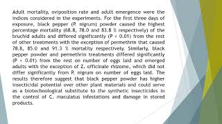 Insecticidal Activities of Five Medicinal Plant Materials against Callosobruchus Maculatus Fabricius [upl. by Mloclam]