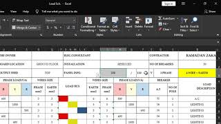 LOAD SCH PANEL1 شرح حسابات الاحمال بواسطة اكسيل شيت [upl. by Ayyidas]